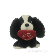 Anjing Plush Dalam Hitam Dengan Jantung